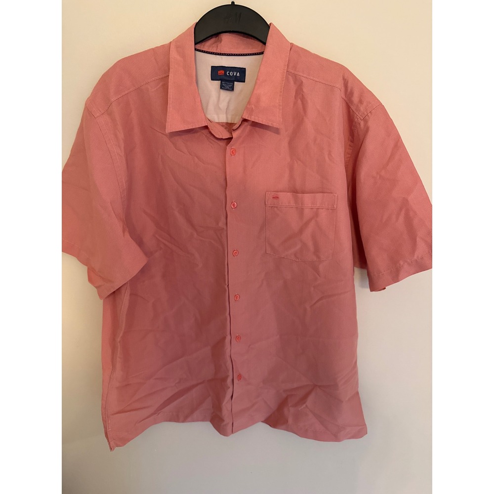 Cova Mens XXL Short Sleeve Button Down Shirt Coral Pink Micro Check D17102